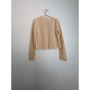 ba&sh Lady Pullover Sweater Size 2 Beige Excellent Crochet Knit Cropped Italy